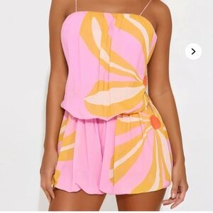 Pink and Yellow Bubble Hem Romper